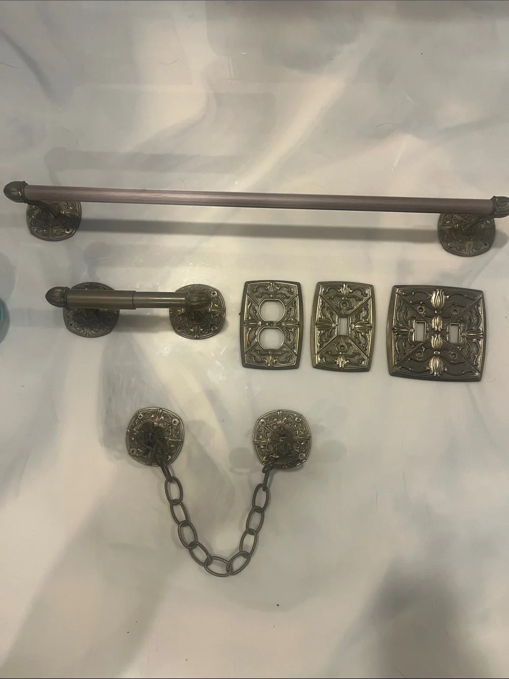 Vintage Brass-Tone Wall Hook & Decorative Hardware Set